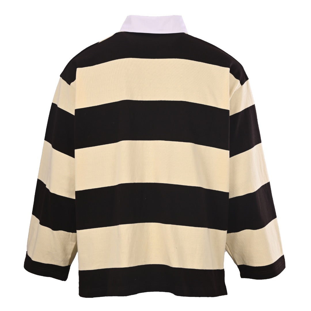 Striped Jersey Polo Shirt Dark Brown & Beige