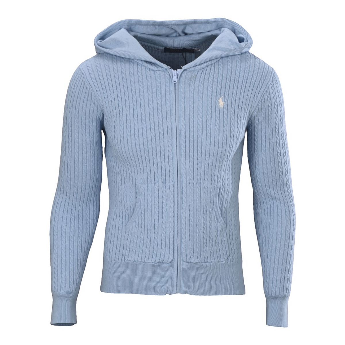 Girls Mini-Cable Cotton Full-Zip Hoodie Light Blue