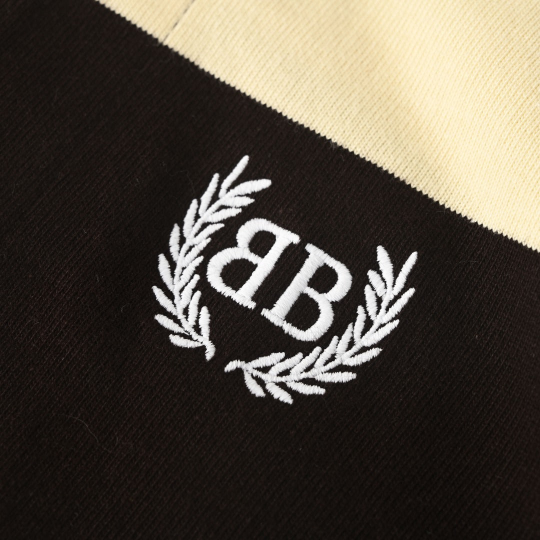 Striped Jersey Polo Shirt Dark Brown & Beige