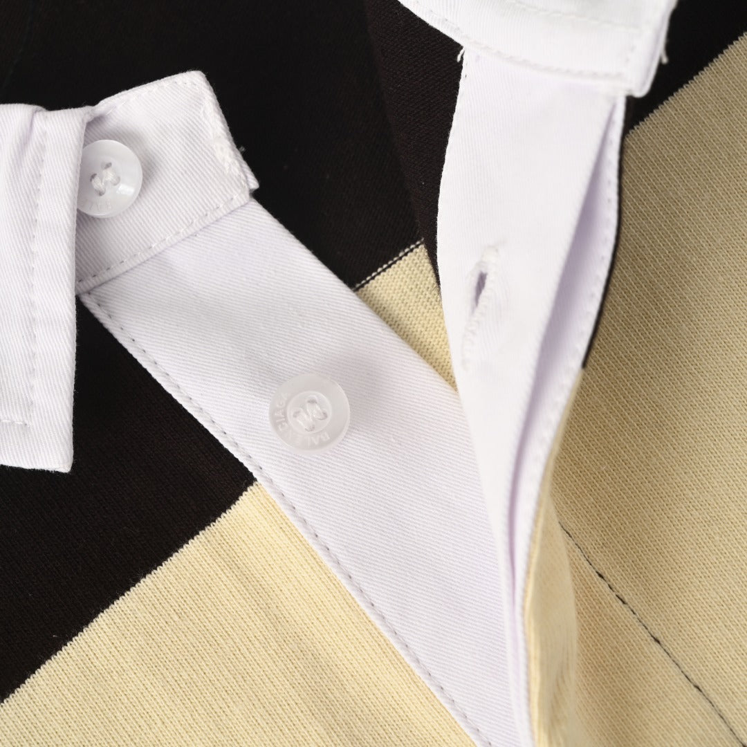 Striped Jersey Polo Shirt Dark Brown & Beige