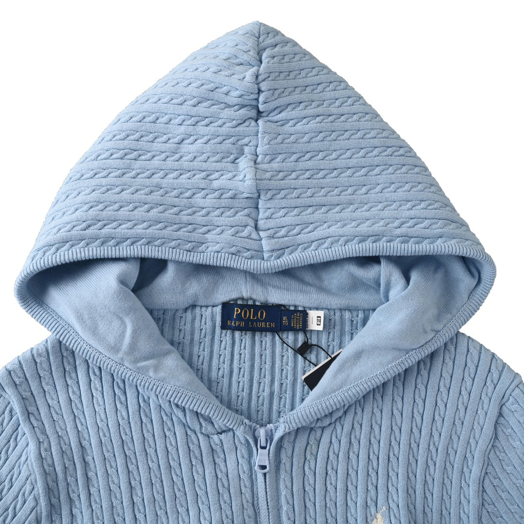 Girls Mini-Cable Cotton Full-Zip Hoodie Light Blue