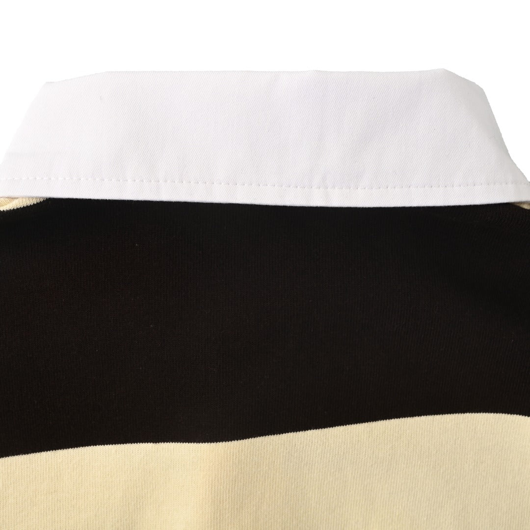 Striped Jersey Polo Shirt Dark Brown & Beige