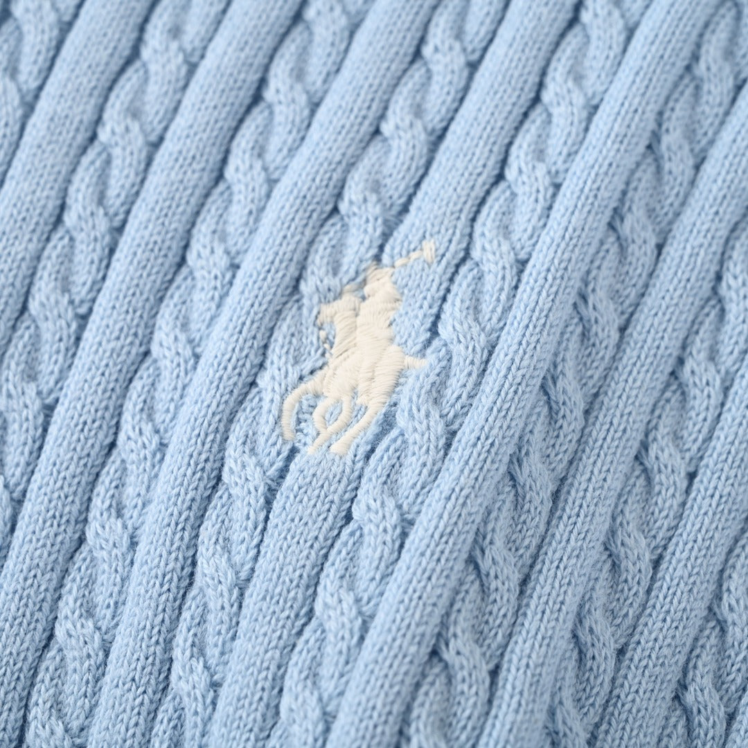 Girls Mini-Cable Cotton Full-Zip Hoodie Light Blue
