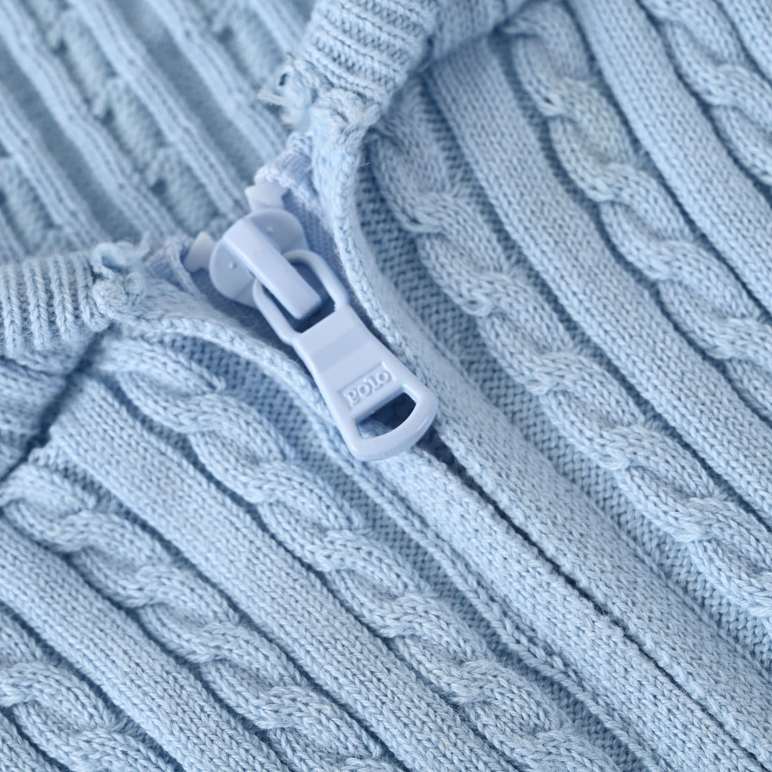 Girls Mini-Cable Cotton Full-Zip Hoodie Light Blue