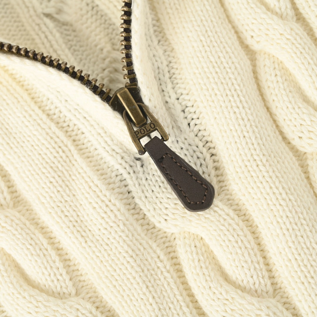 Cable-Knit Quarter-Zip Sweater Cream