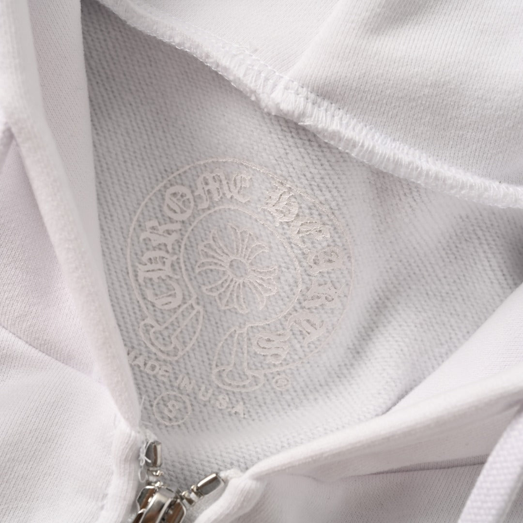 Vertical Logo Zip-Up Hoodie White & Blue