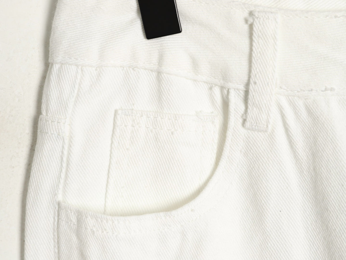 Leather Cross Patch Denim Jeans White & Blue