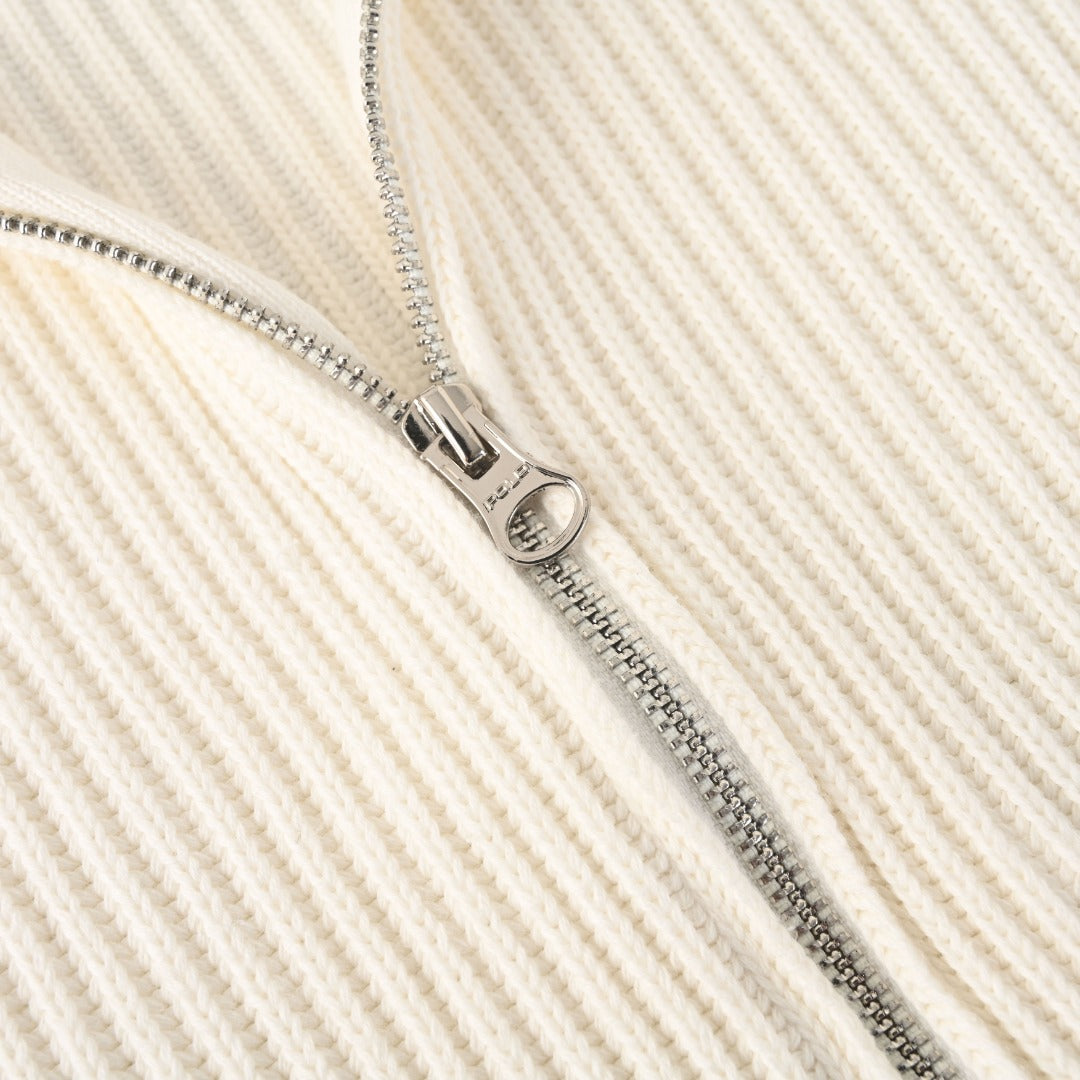 Rib-Knit Full-Zip Jacket Off-White