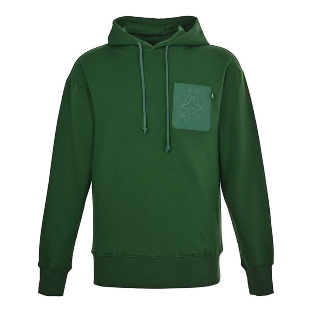 Anagram Leather-Pocket Hoodie Dark Green