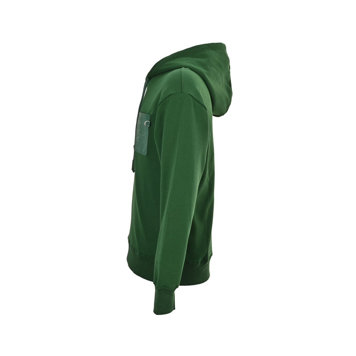 Anagram Leather-Pocket Hoodie Dark Green