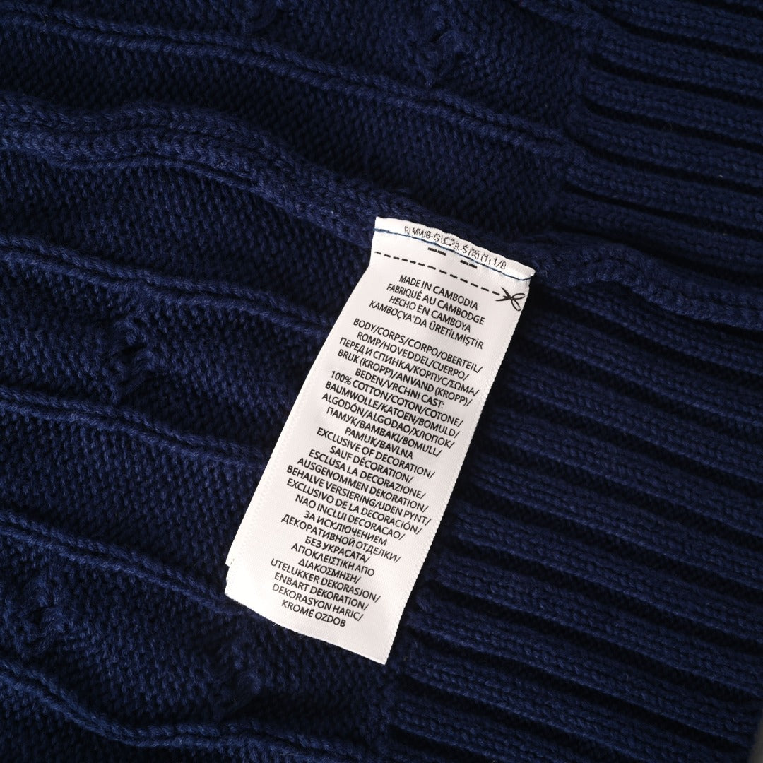 Cable-Knit Cotton Full-Zip Sweater Navy Blue