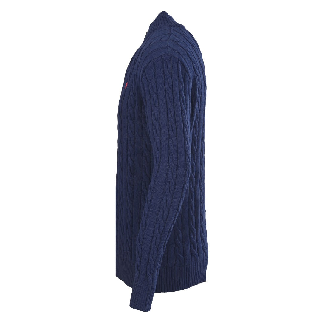 Cable-Knit Quarter-Zip Sweater Navy Blue