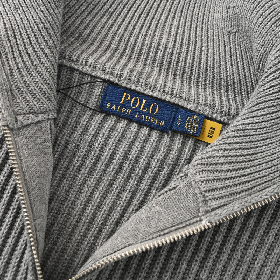 Rib-Knit Full-Zip Jacket Grey