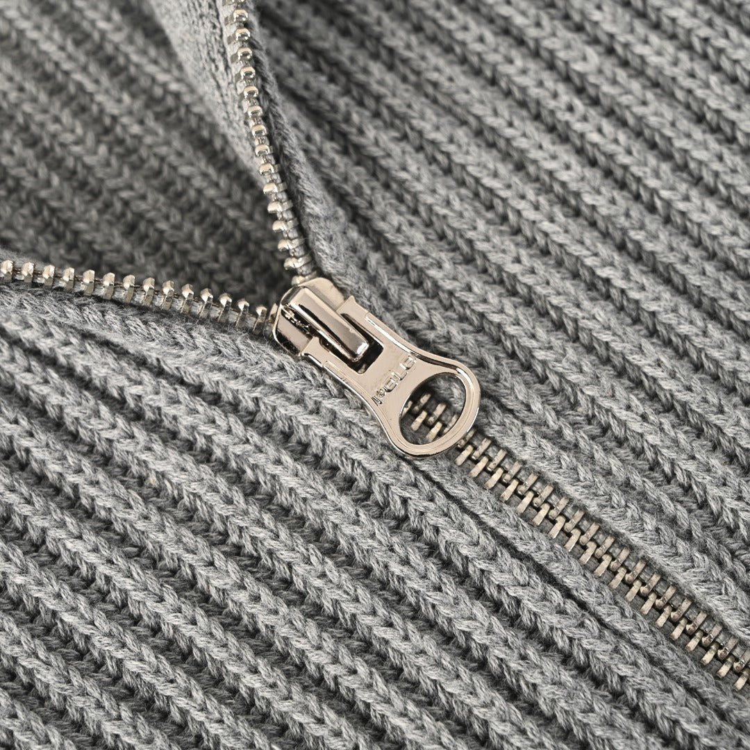 Rib-Knit Full-Zip Jacket Grey