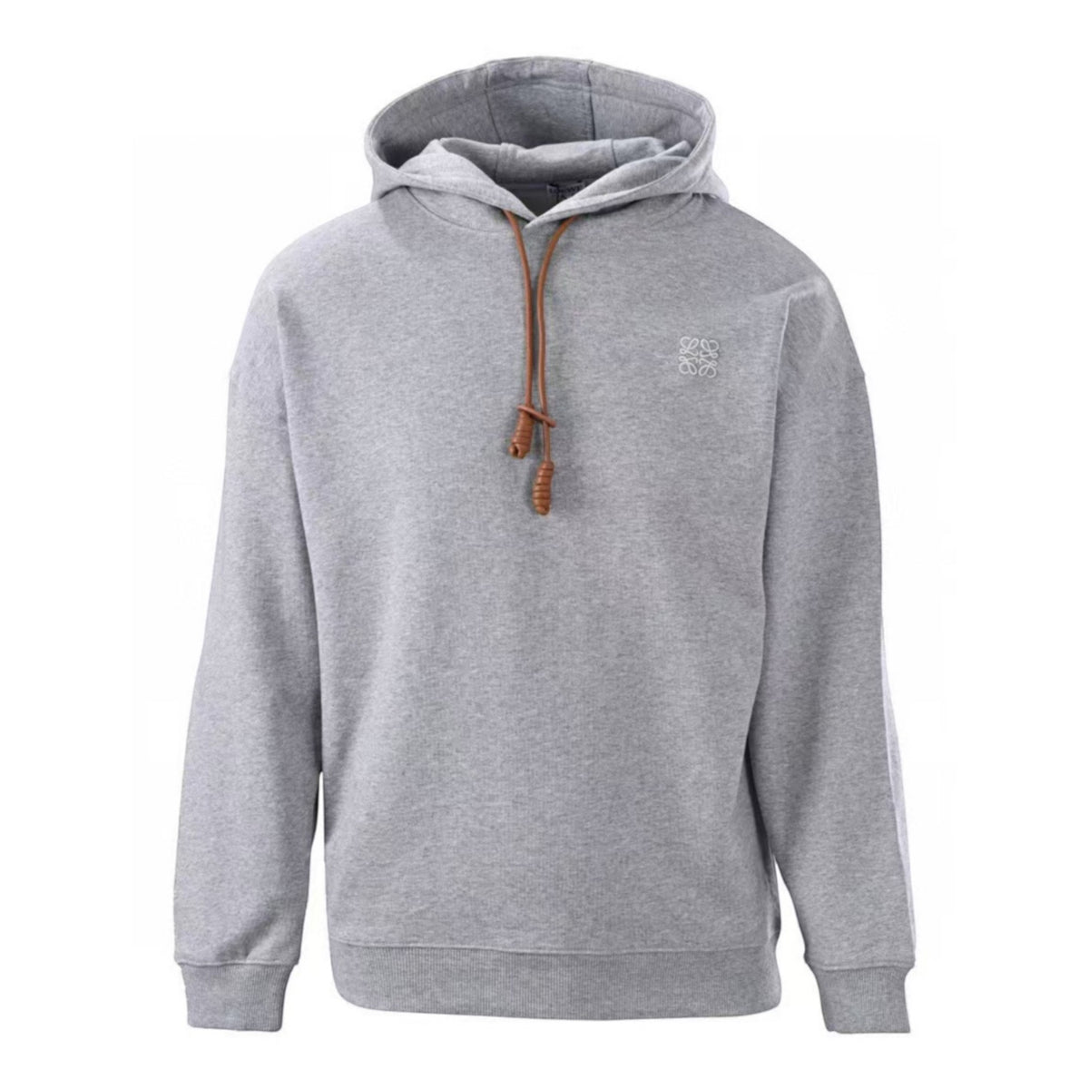 Flamenco Leather-Drawstring Hoodie Grey Melange