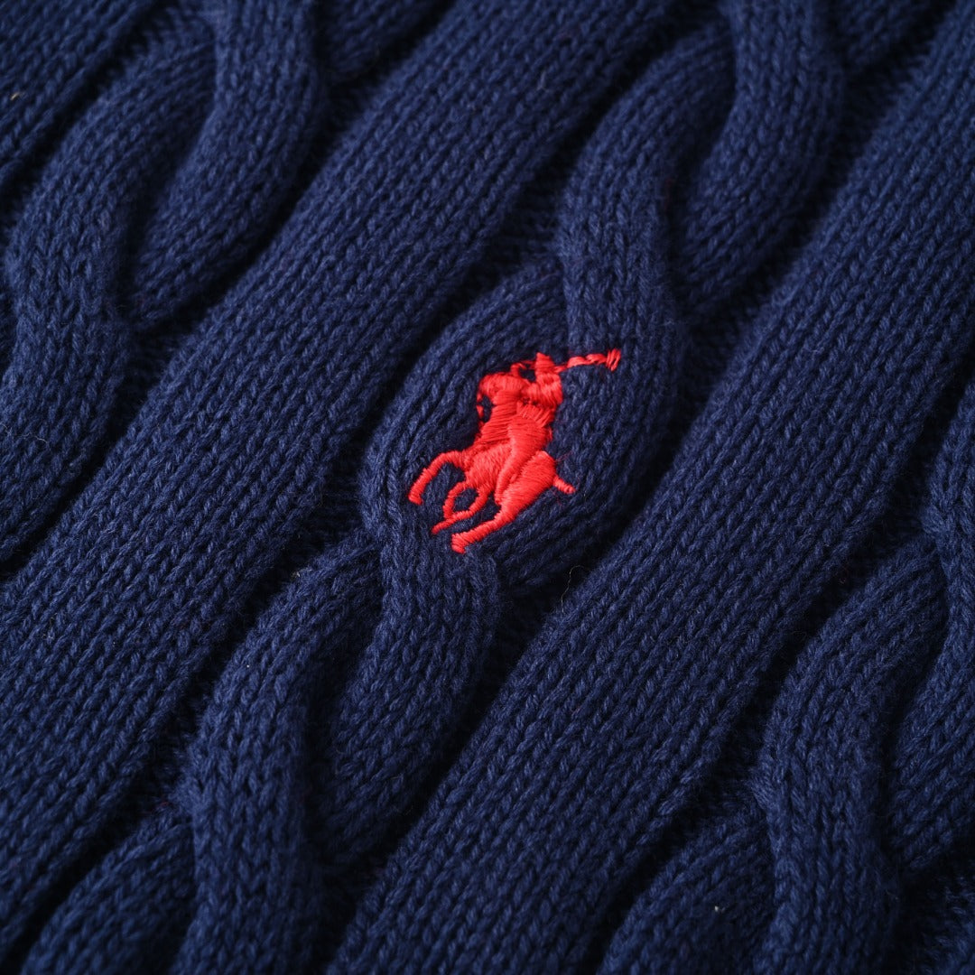 Cable-Knit Quarter-Zip Sweater Navy Blue
