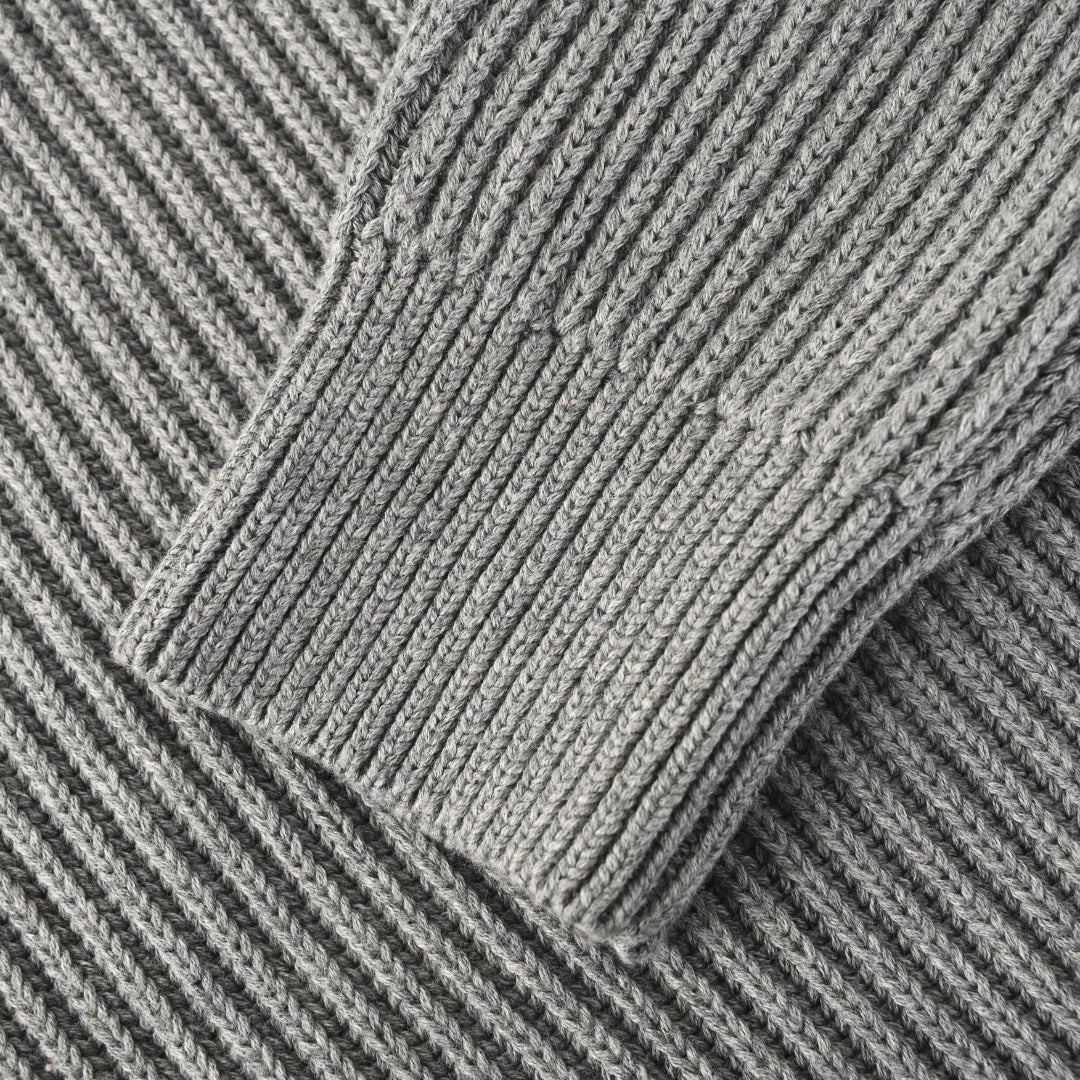 Rib-Knit Full-Zip Jacket Grey