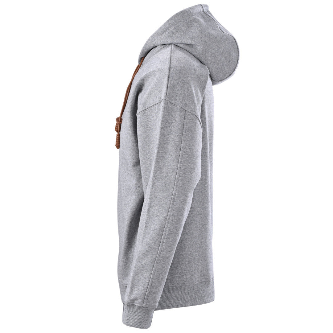 Flamenco Leather-Drawstring Hoodie Grey Melange