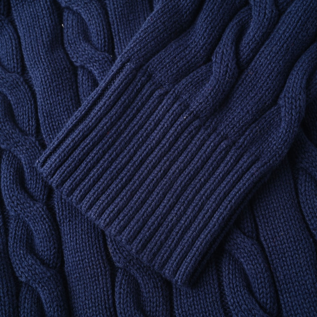Cable-Knit Quarter-Zip Sweater Navy Blue