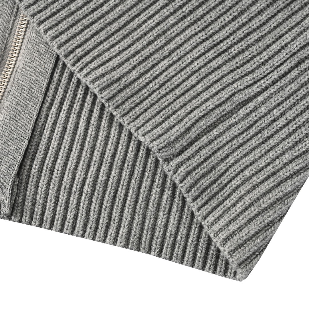 Rib-Knit Full-Zip Jacket Grey