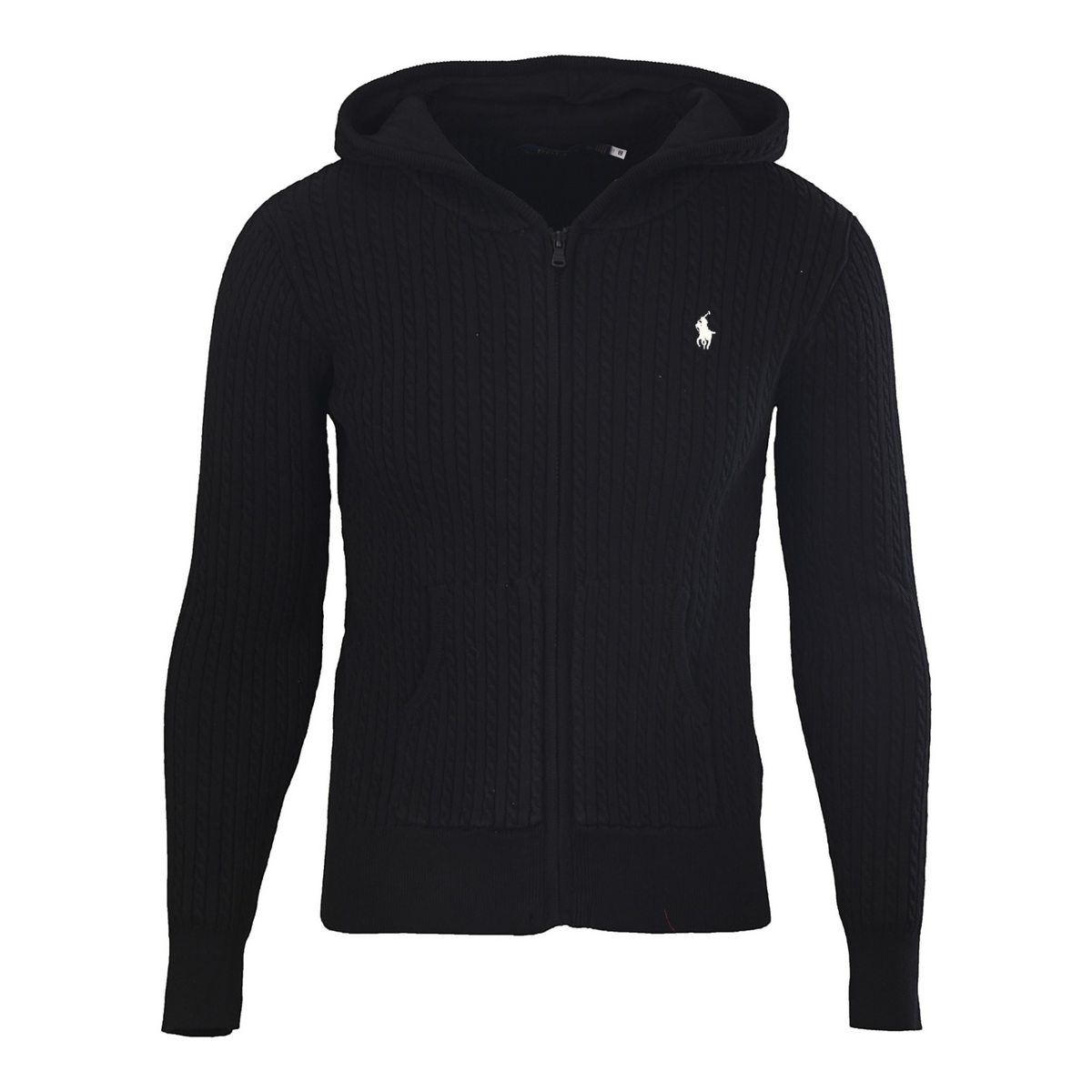 Cable-Knit Cotton Full-Zip Hoodie Black