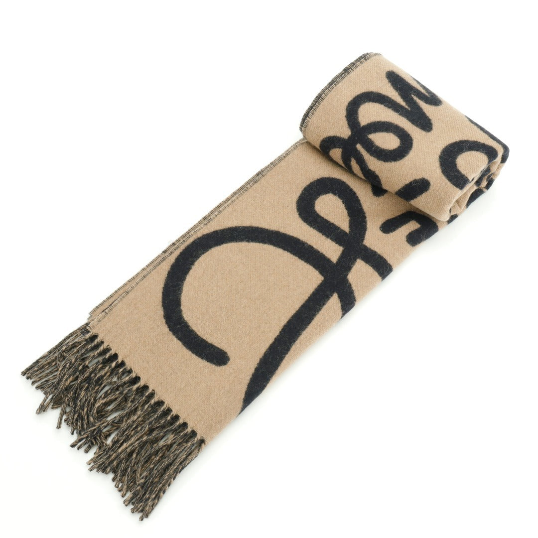 Leather-Trimmed Jacquard Camel Black