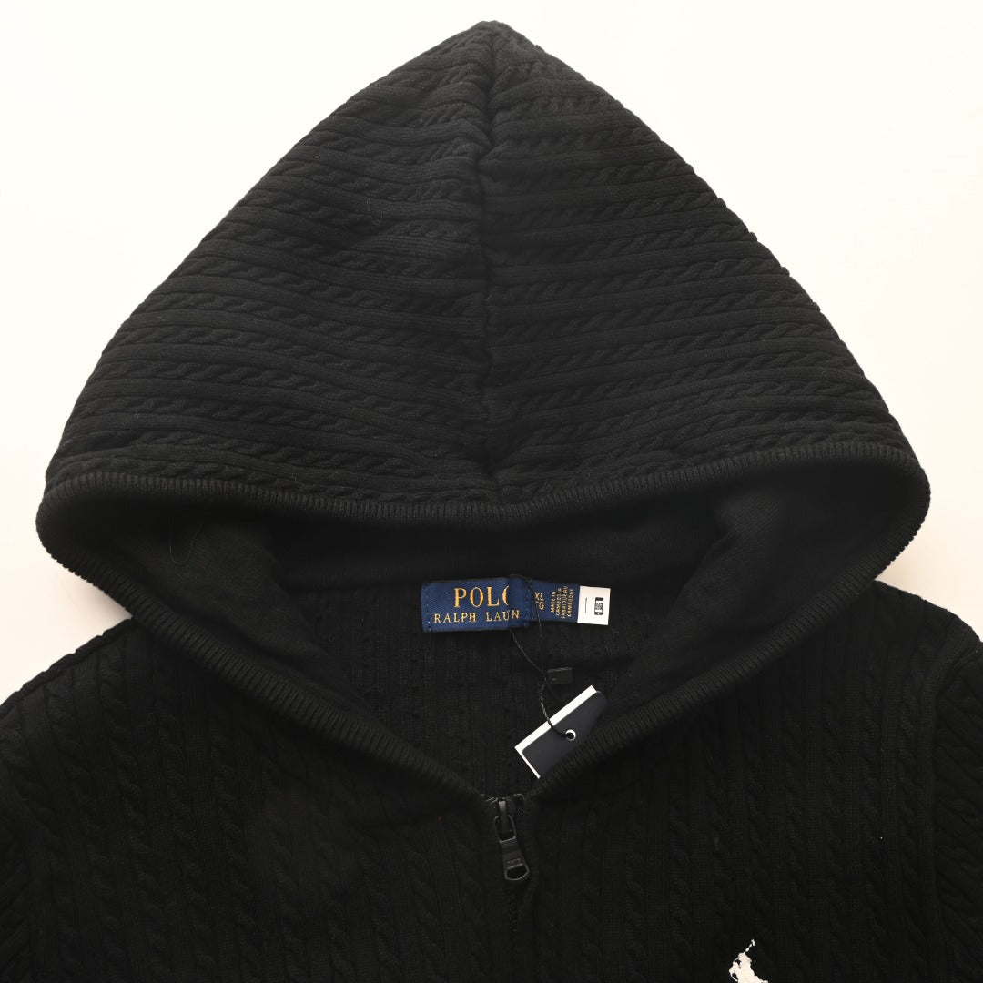 Cable-Knit Cotton Full-Zip Hoodie Black