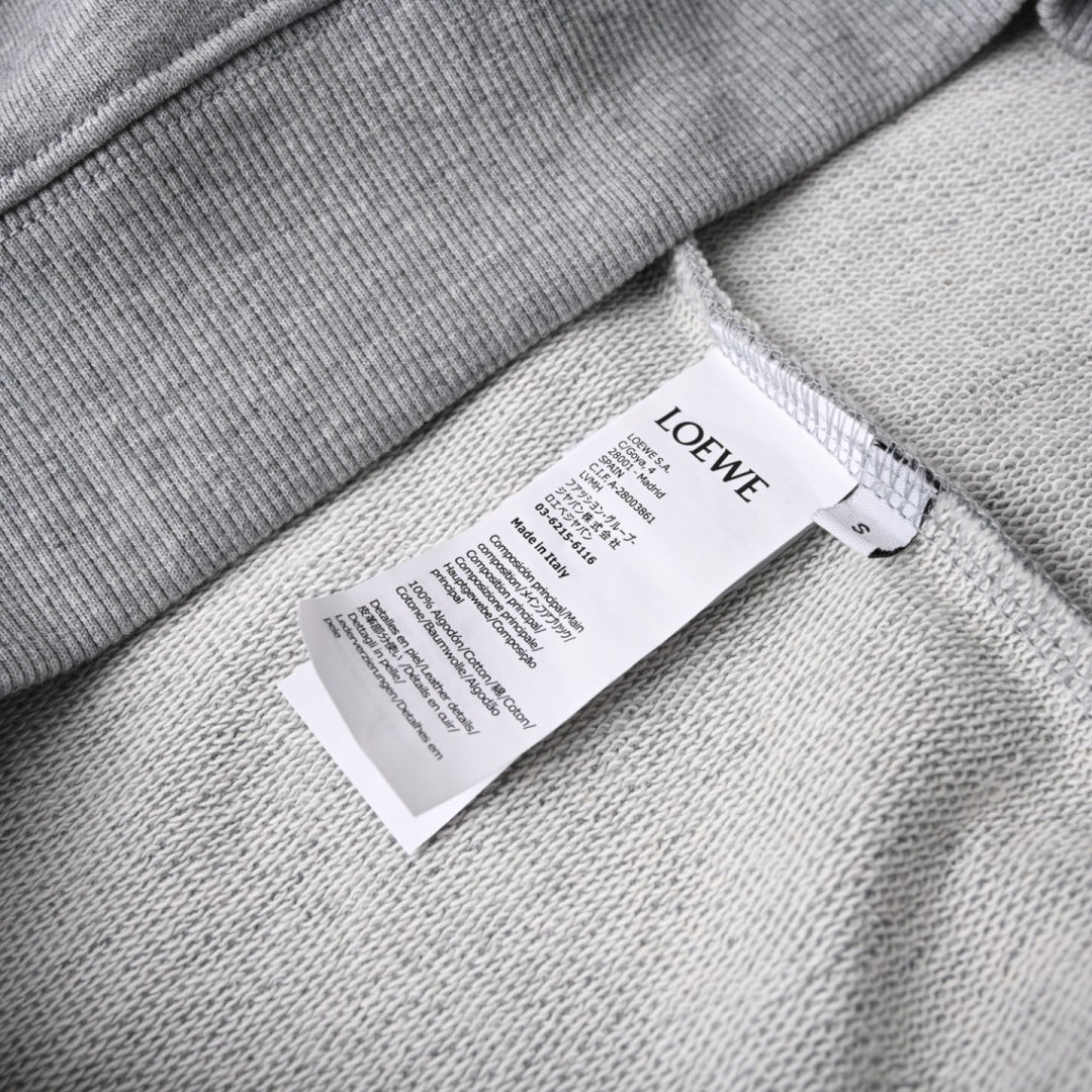 Flamenco Leather-Drawstring Hoodie Grey Melange