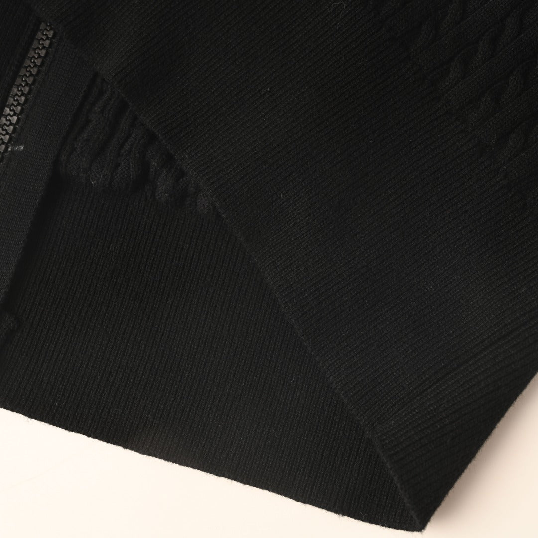 Cable-Knit Cotton Full-Zip Hoodie Black
