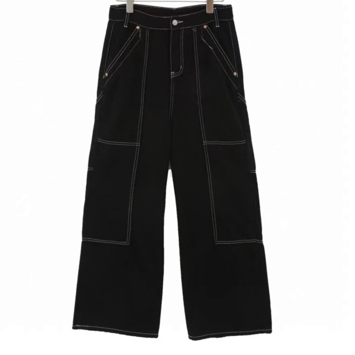 Wide-Leg Contrast Stitching Black