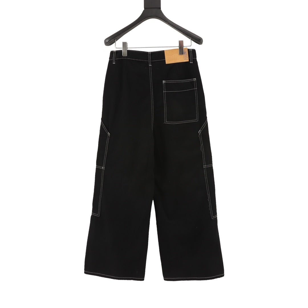 Wide-Leg Contrast Stitching Black