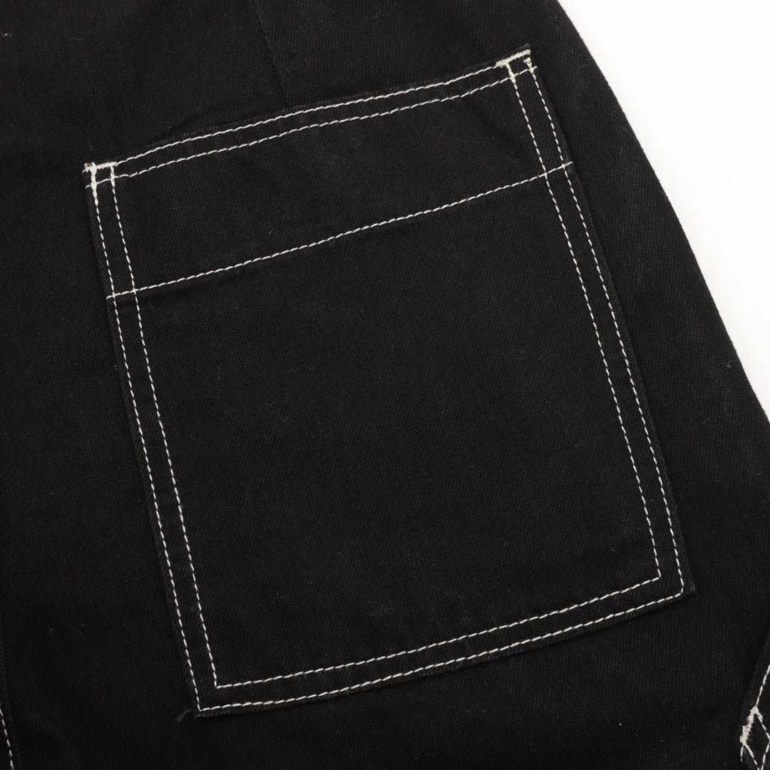 Wide-Leg Contrast Stitching Black