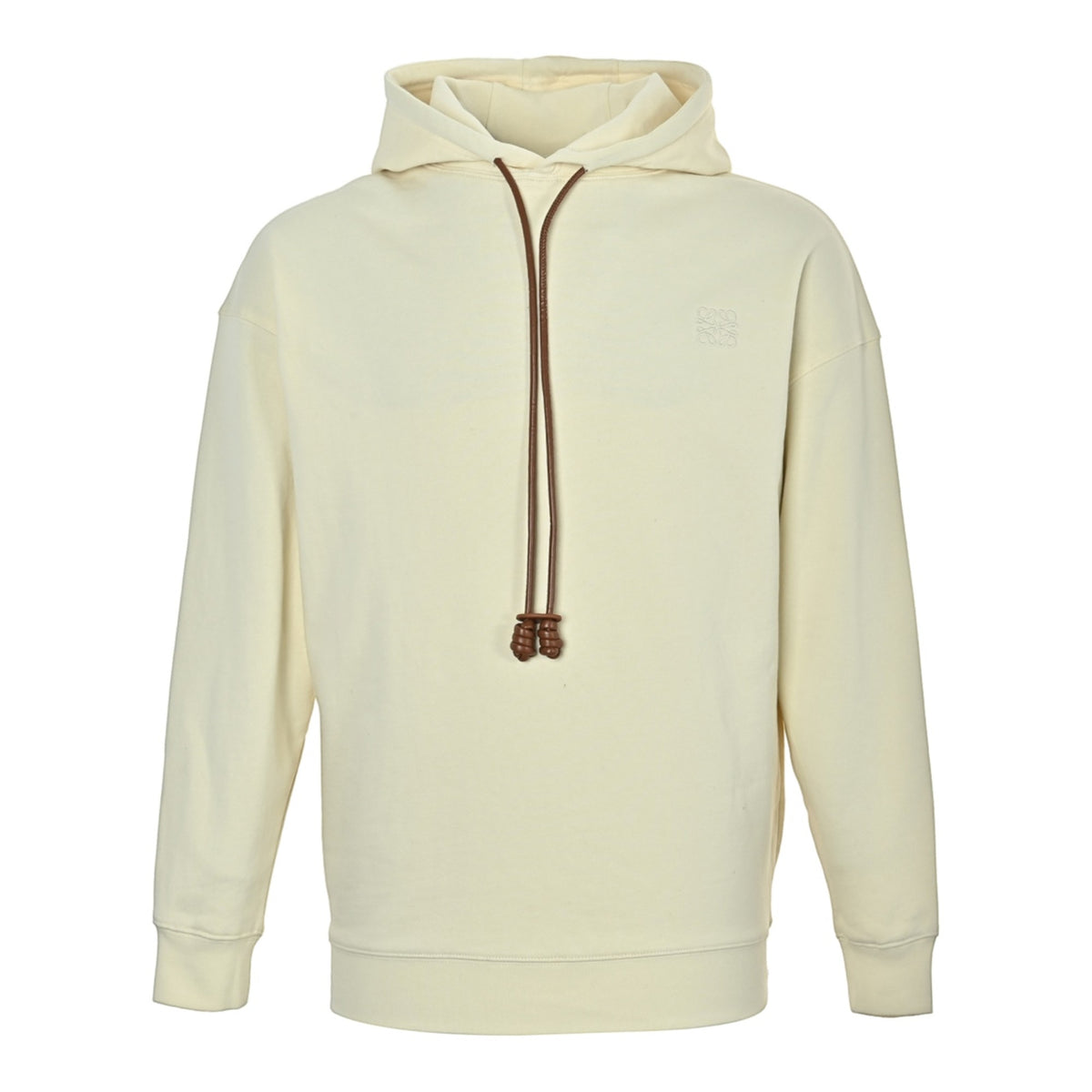 Flamenco Leather-Drawstring Hoodie Cream