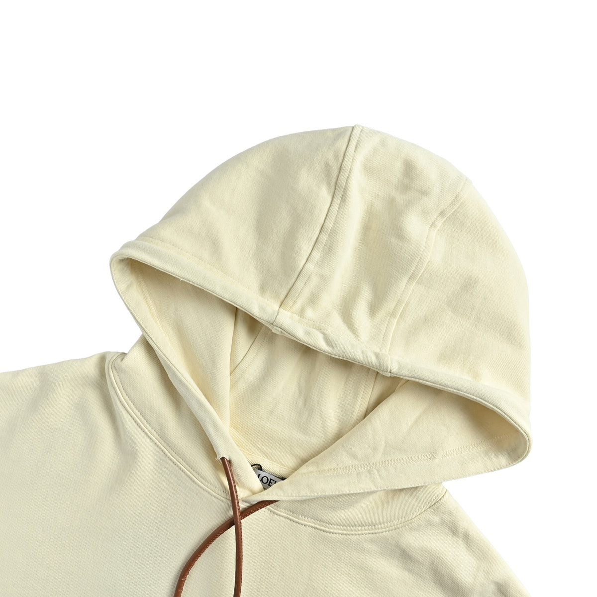 Flamenco Leather-Drawstring Hoodie Cream