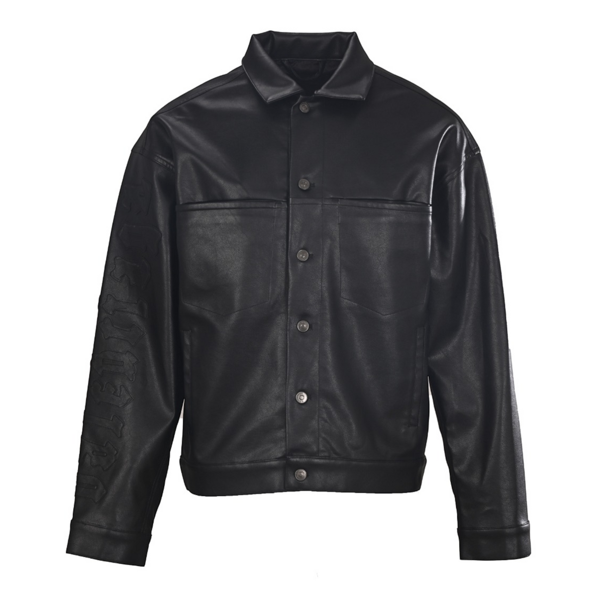 Logo Leather Shirt Jacket Black