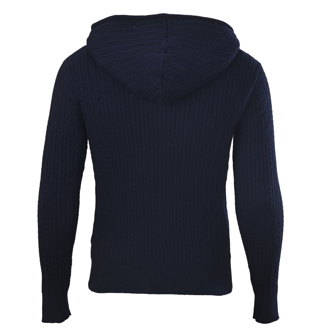 Mini-Cable Cotton Full-Zip Hoodie Navy Blue