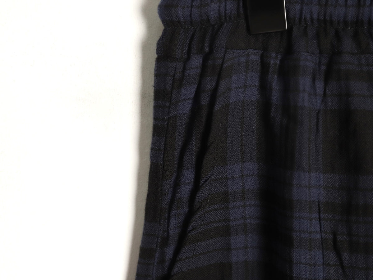Plaid Cross Patch Wide-Leg Pants Blue & Black