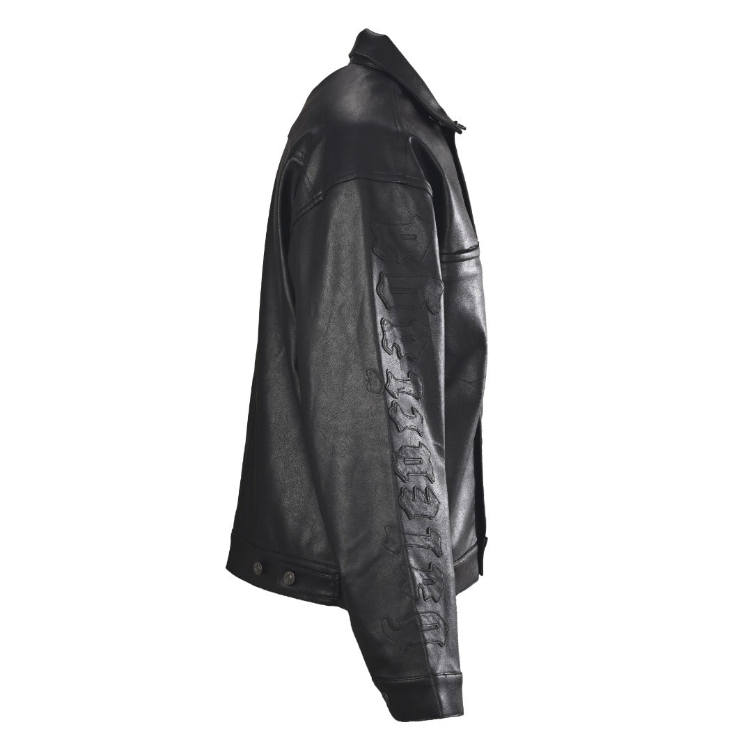 Logo Leather Shirt Jacket Black