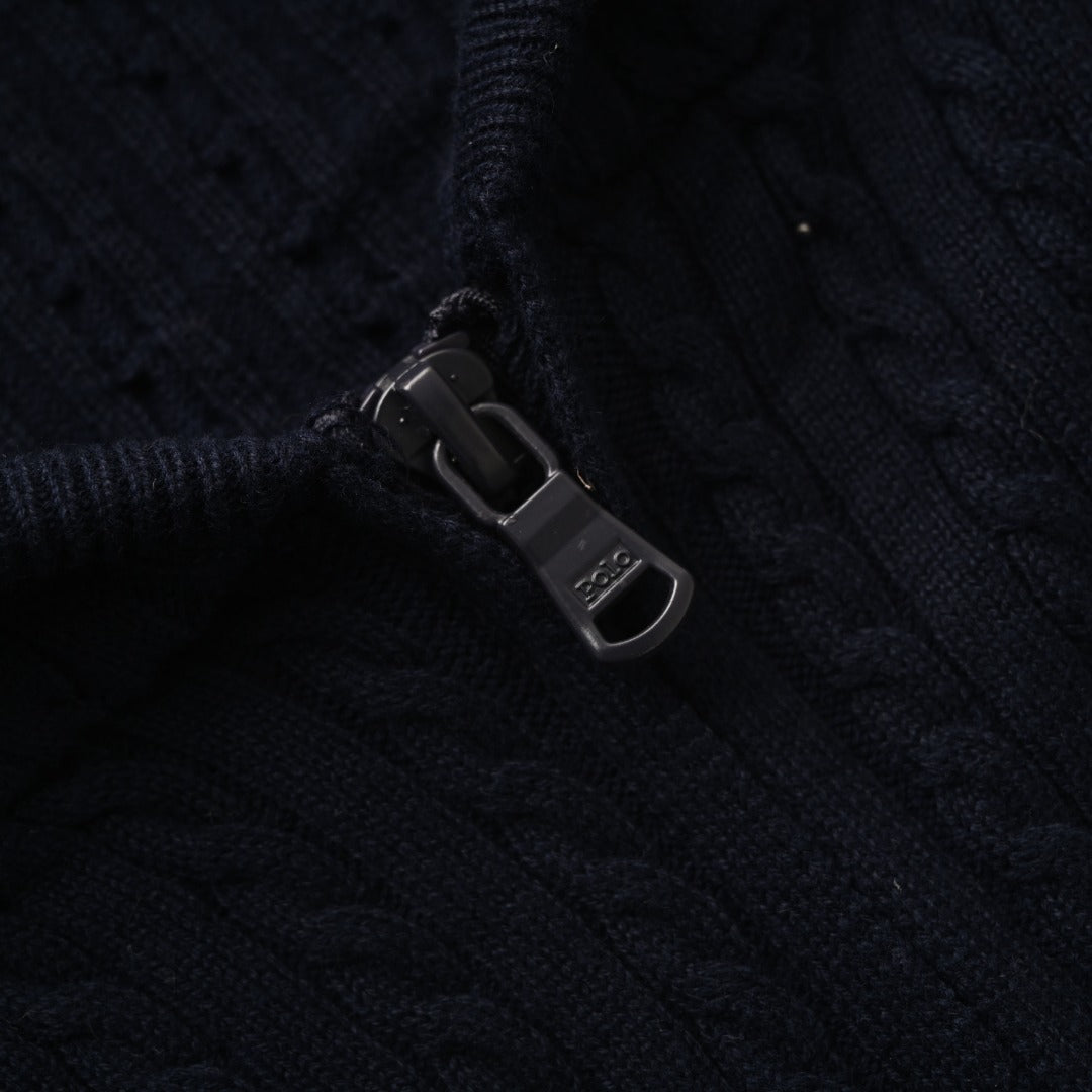 Mini-Cable Cotton Full-Zip Hoodie Navy Blue