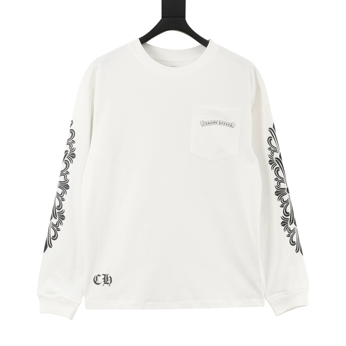 Scroll Logo Long Sleeve Pocket T-Shirt White