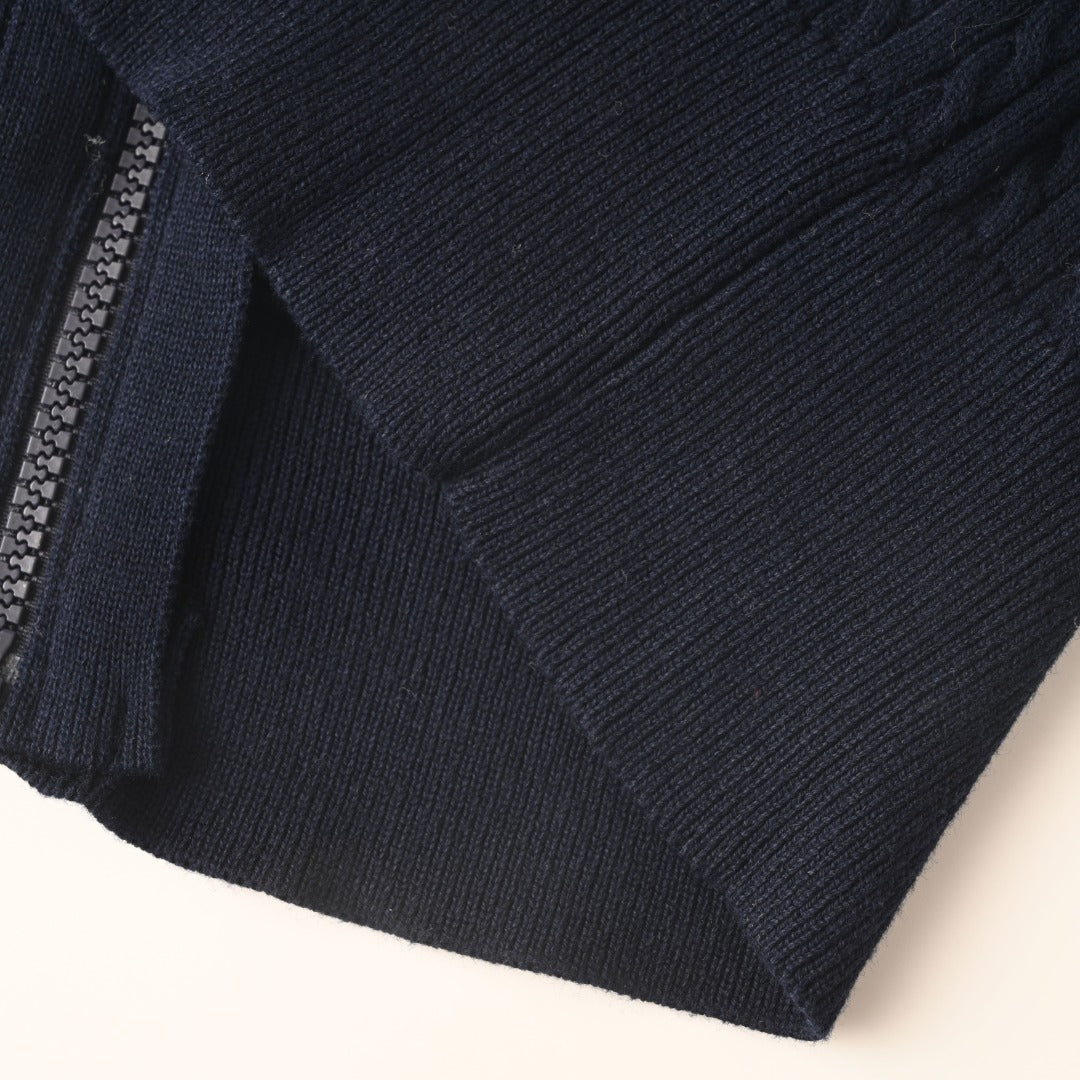 Mini-Cable Cotton Full-Zip Hoodie Navy Blue