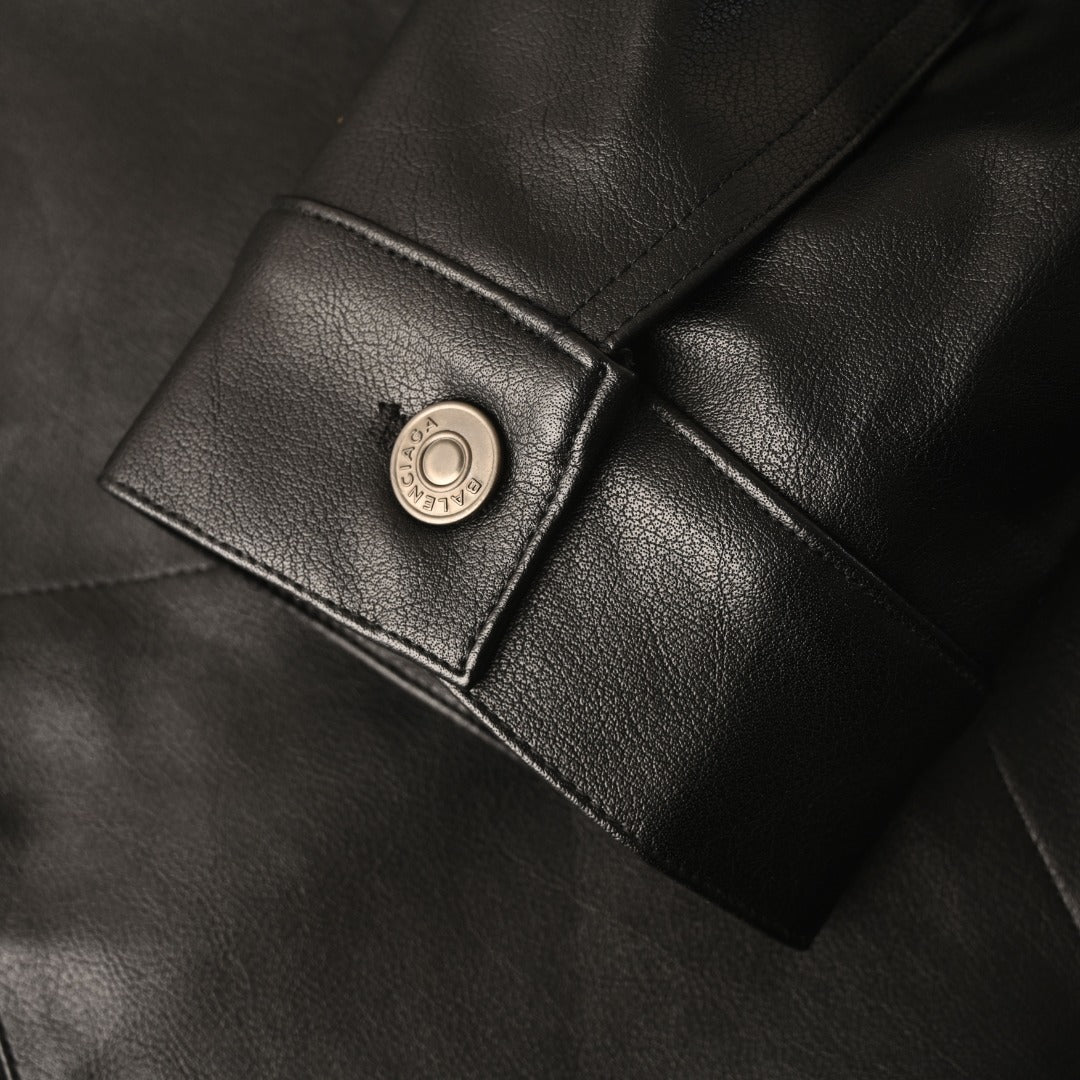Logo Leather Shirt Jacket Black