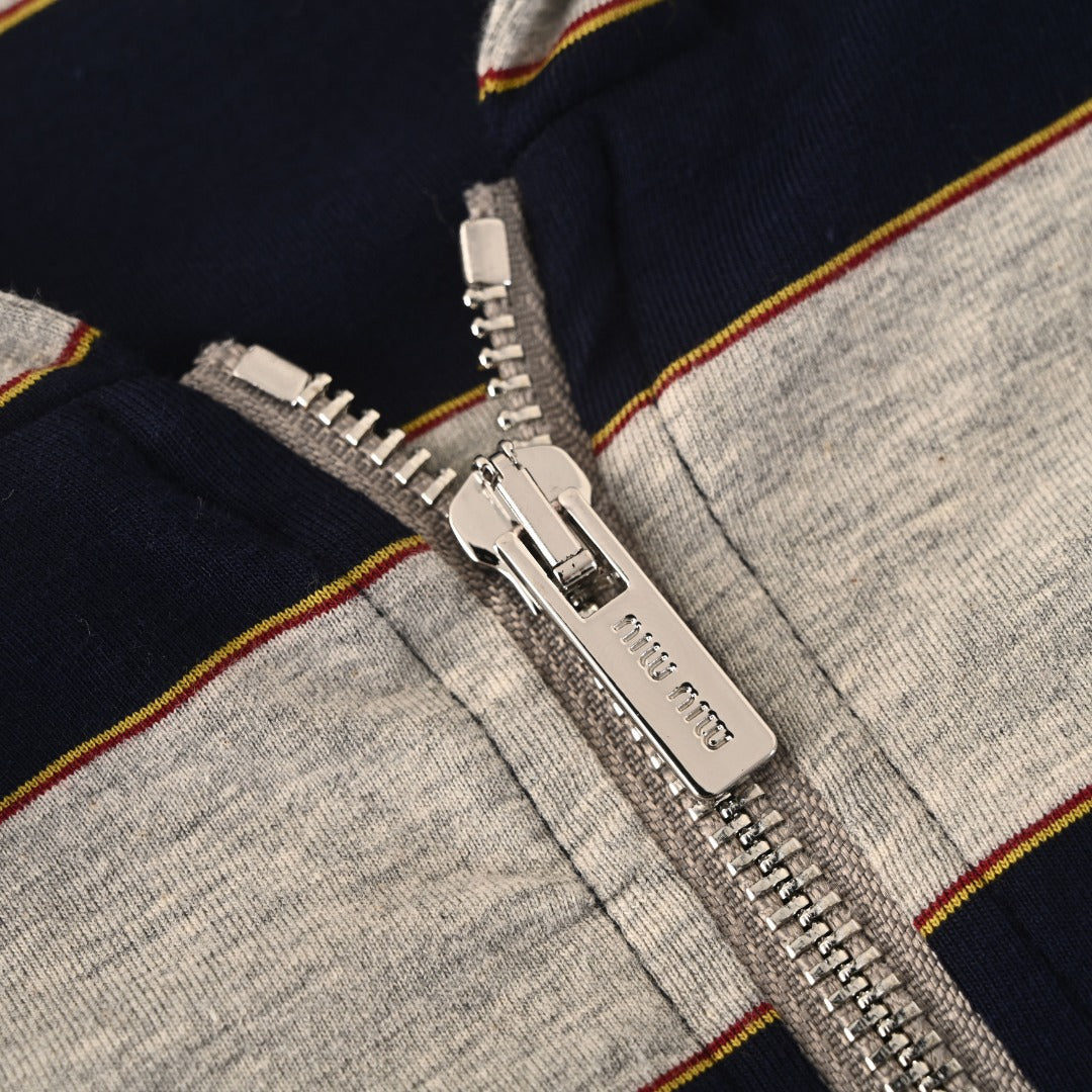 Striped Jersey Zip-Up Blue & Grey