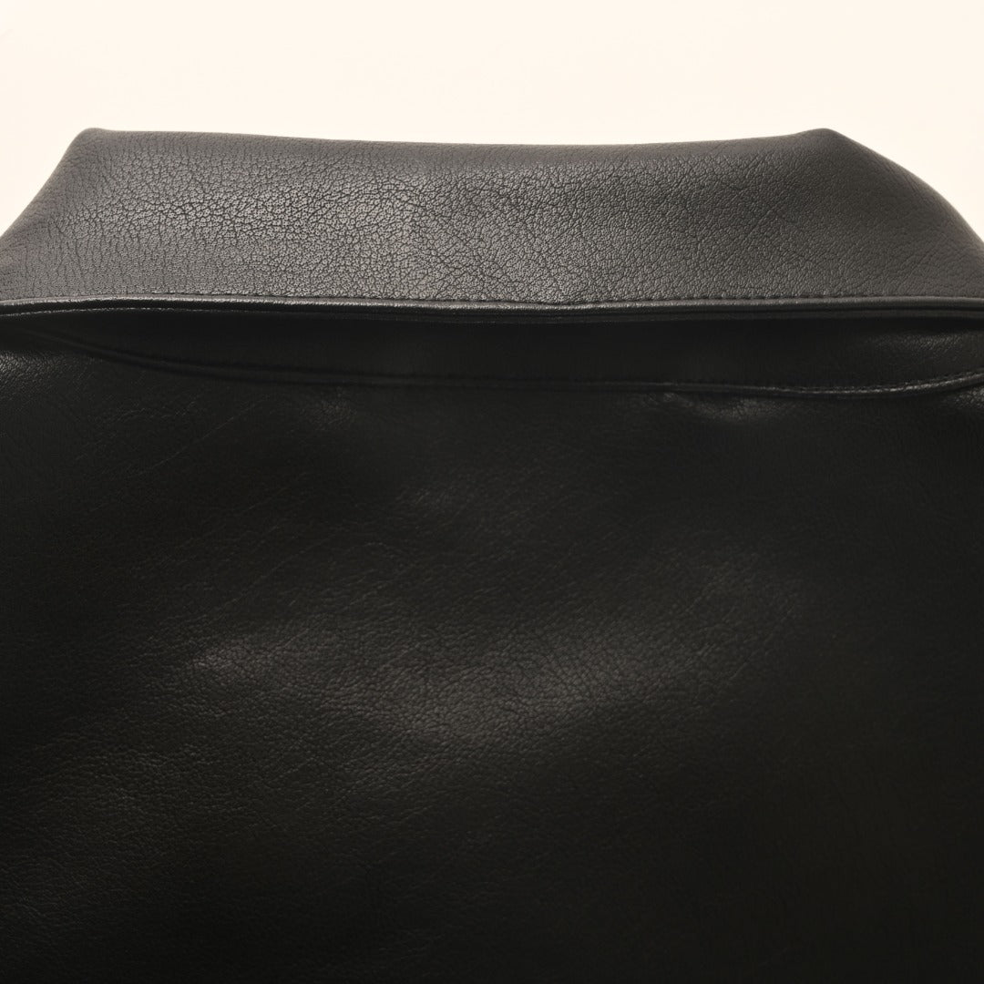 Logo Leather Shirt Jacket Black