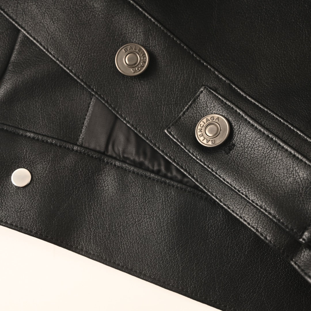 Logo Leather Shirt Jacket Black