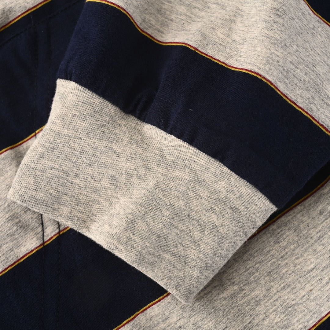 Striped Jersey Zip-Up Blue & Grey
