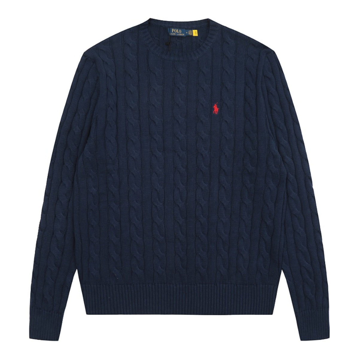 Cable-Knit Crewneck Sweater Dark Navy Blue