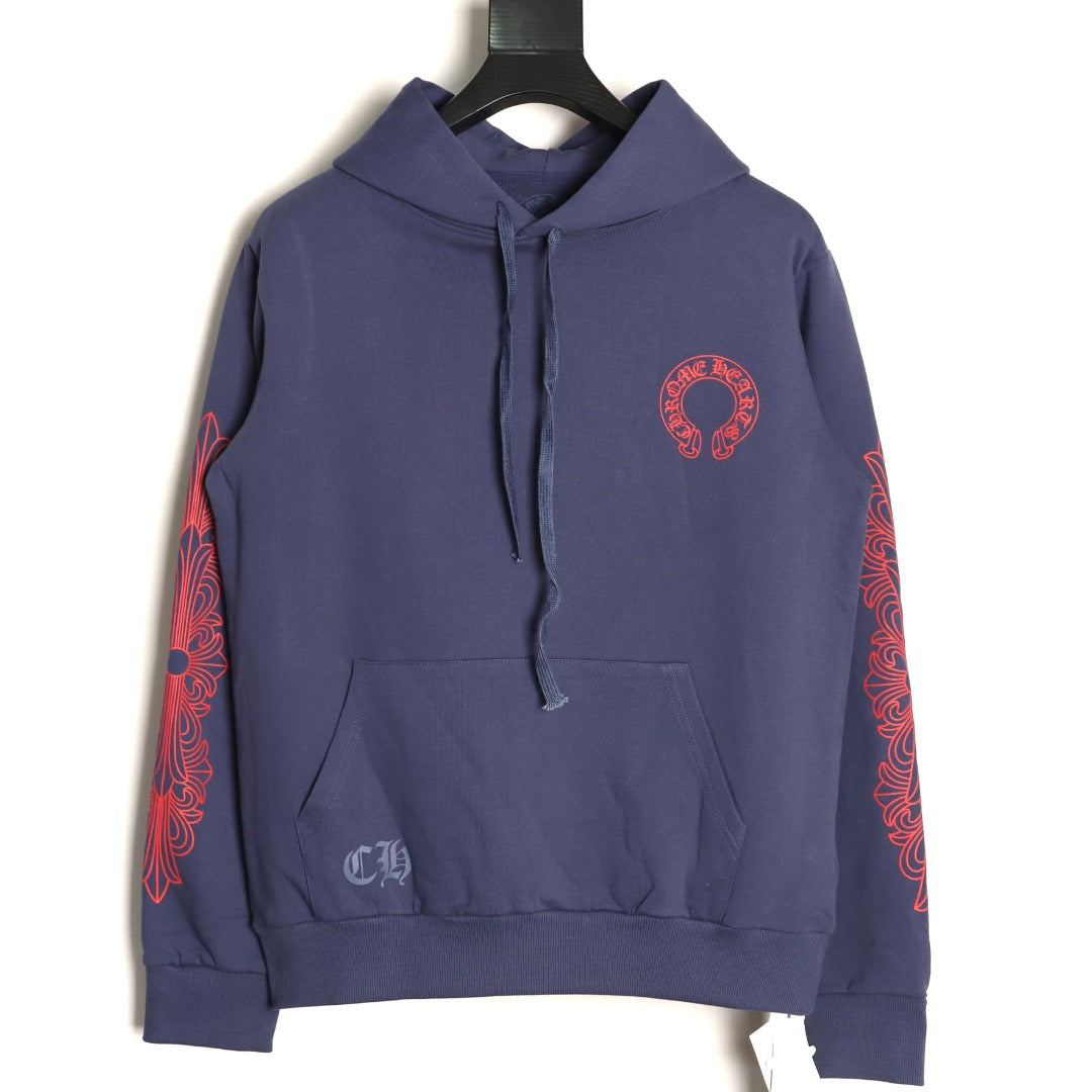 Horseshoe Floral Hoodie Navy Blue & Red