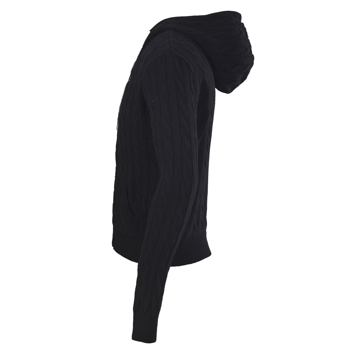 Cable-Knit Cotton Full-Zip Hoodie Polo Black