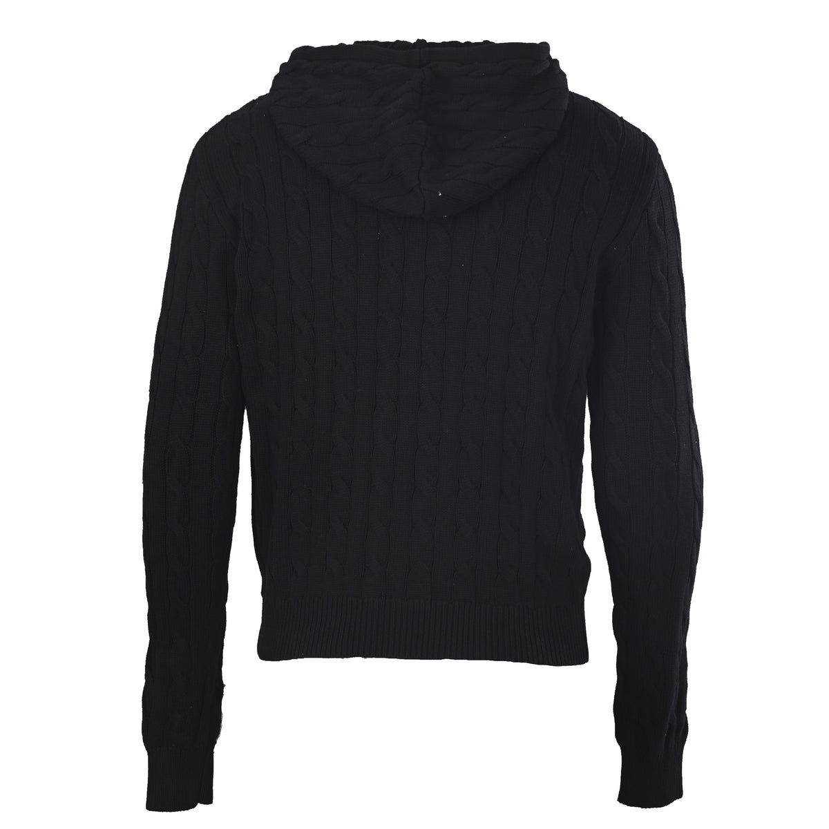 Cable-Knit Cotton Full-Zip Hoodie Polo Black